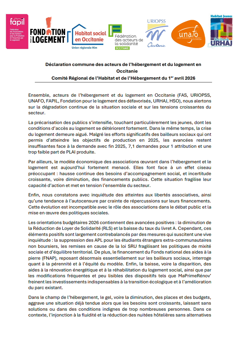 Déclaration commune CRHH avril